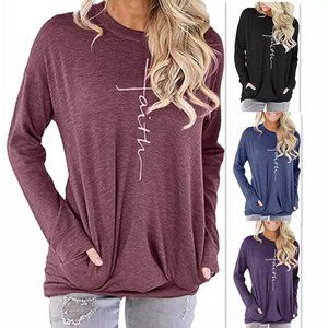 Women's Sweater Faith Letter Print